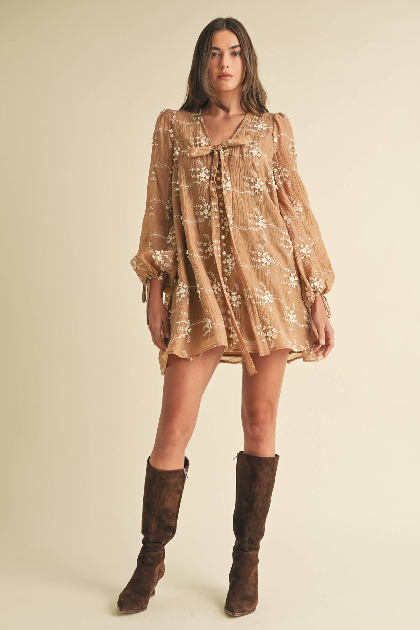 Floral Mini Dress with Balloon Sleeves