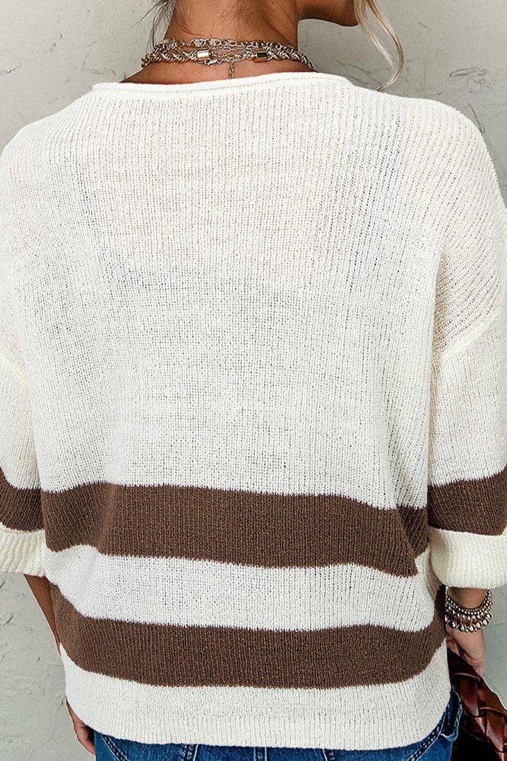 Stripe V-Neck Cropped Sweater T-Shirt