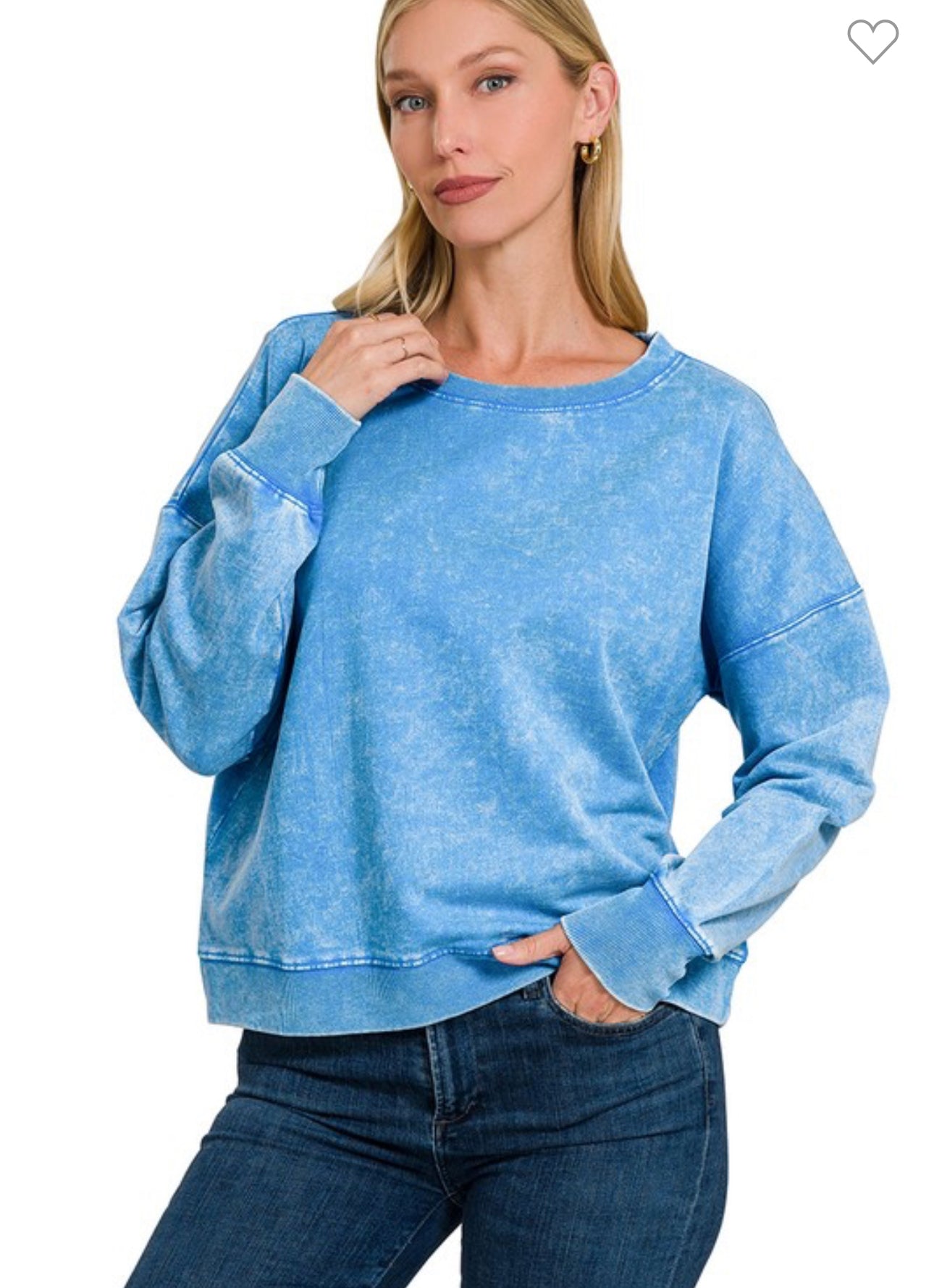 Always Real Acid Wash Boat Neck Pullover