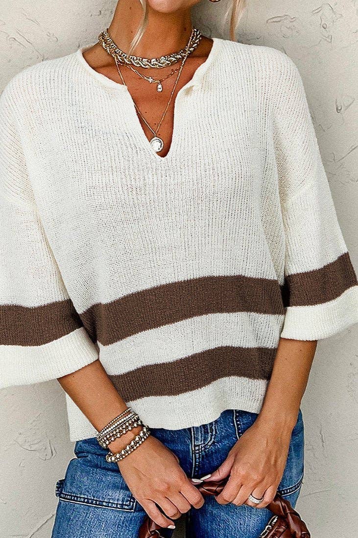 Stripe V-Neck Cropped Sweater T-Shirt