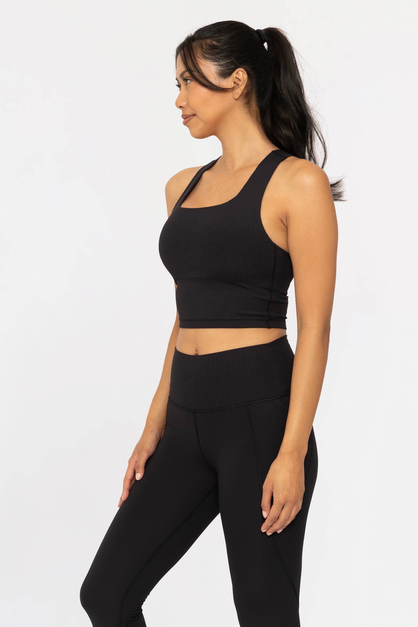 Square Neck Soft Ribbed Racerback Sports Bra