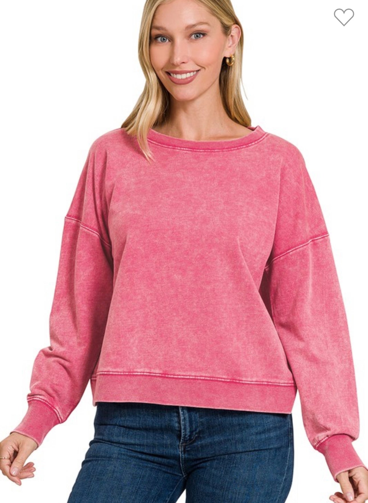 Always Real Acid Wash Boat Neck Pullover