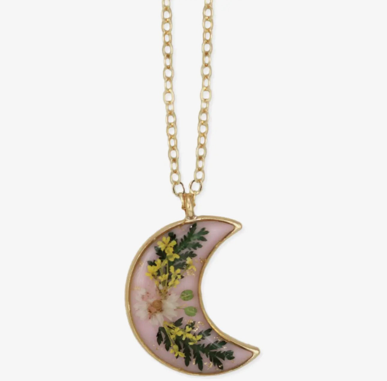 Pink Moon Dried Flower Gold Necklace