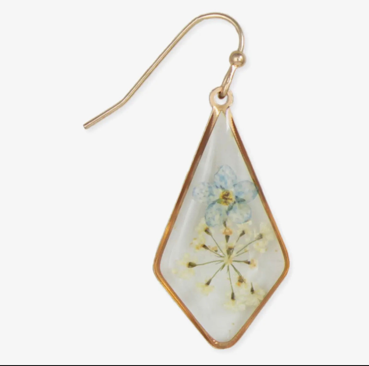 Icy Blue Dried Flower Gold Diamond Earrings
