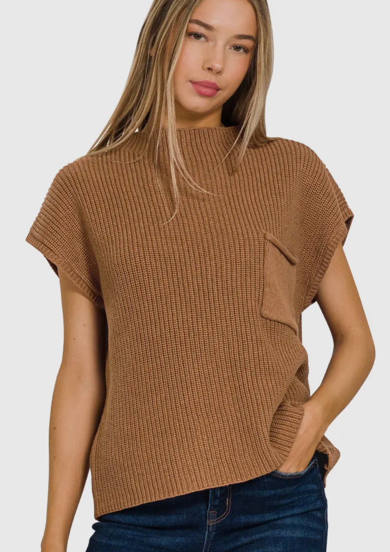 Mock Neck Short Sleeve Sweater