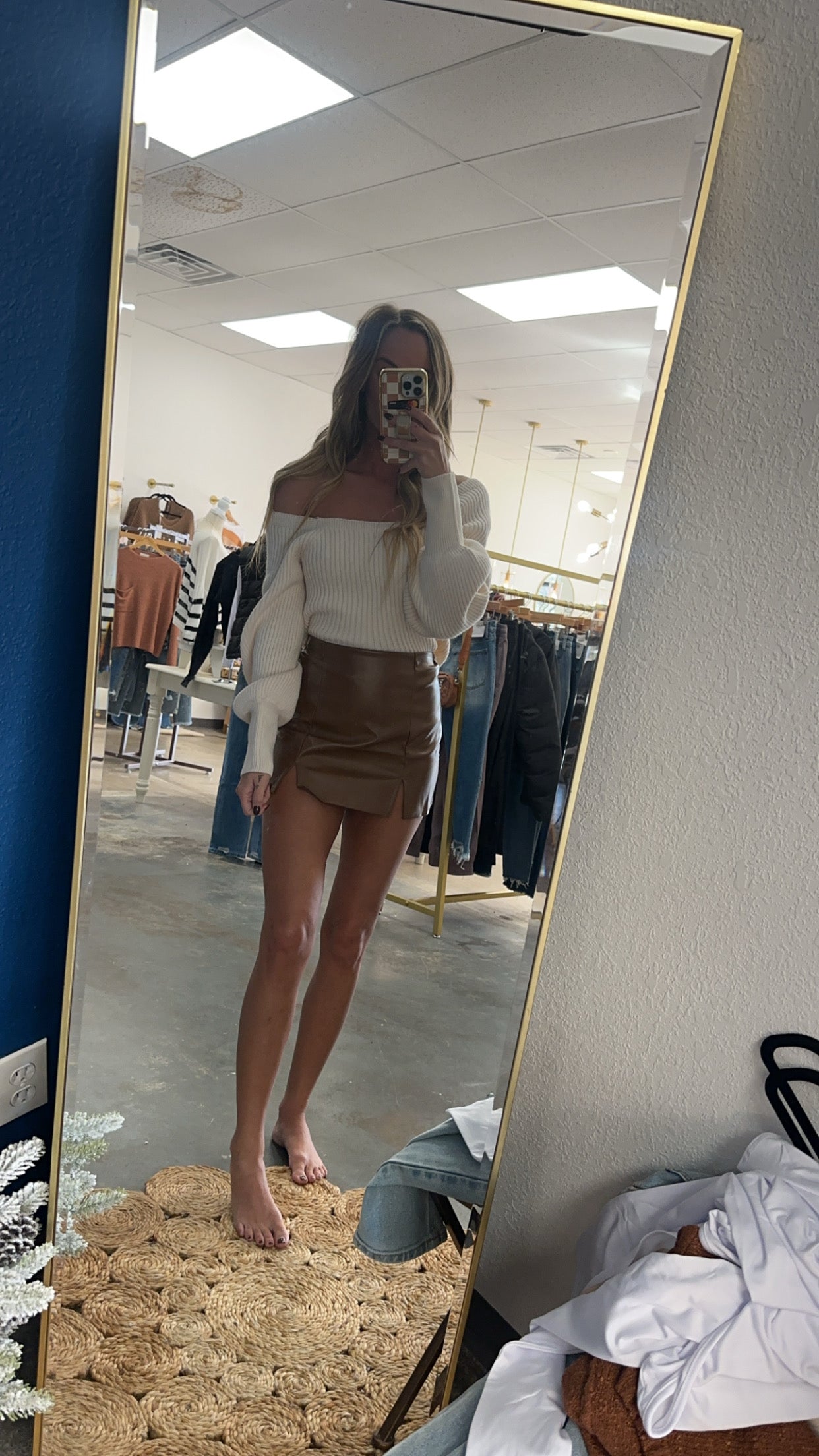 Faux Leather High Waist Double Slit Mini Skirt