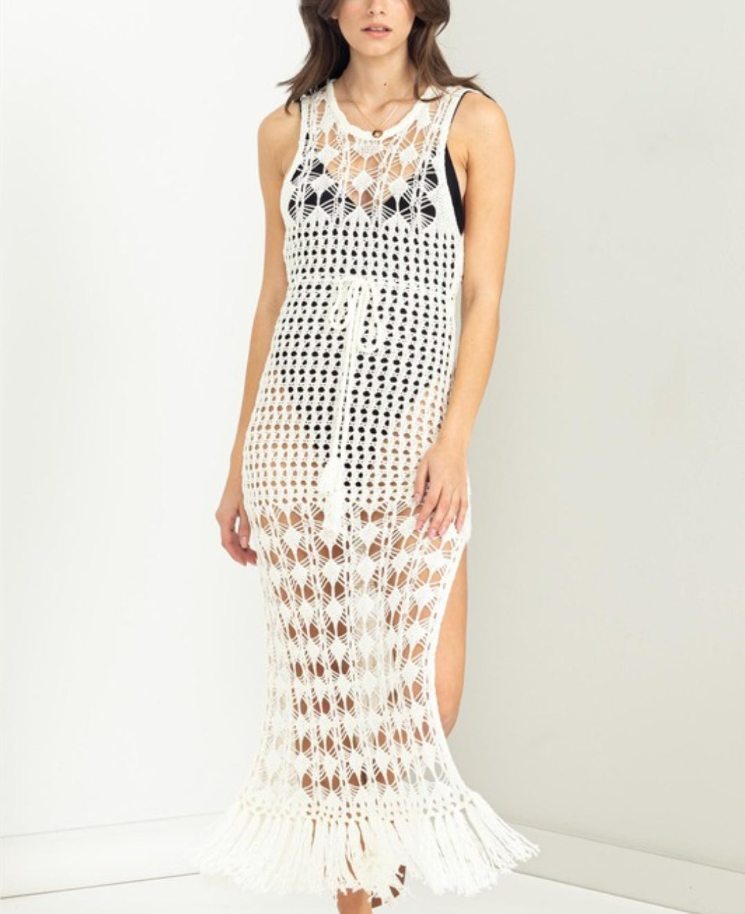 Breezing In Cutout Crochet Maxi Coverup