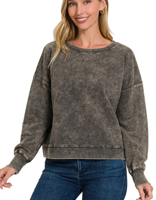 Always Real Acid Wash Boat Neck Pullover