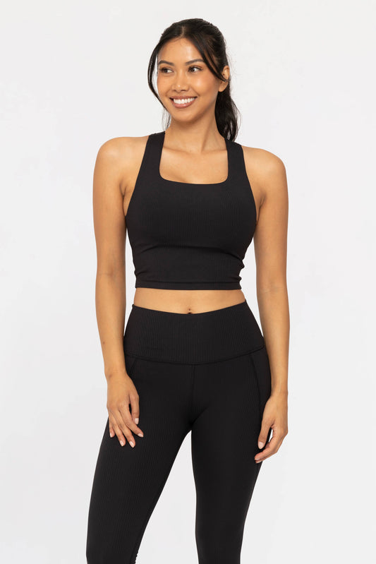Square Neck Soft Ribbed Racerback Sports Bra