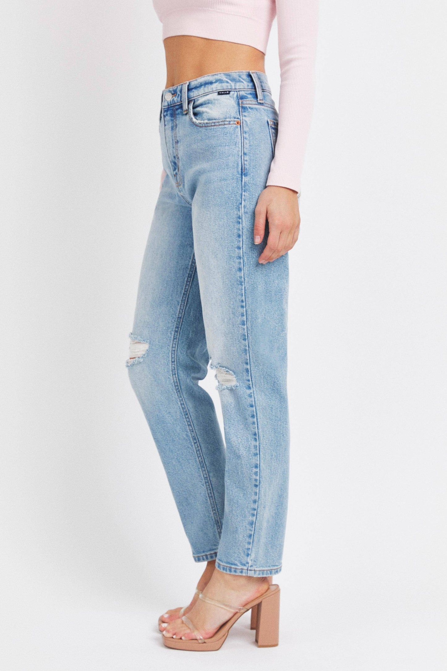 Sierra High Rise Mom Jean with Distressing