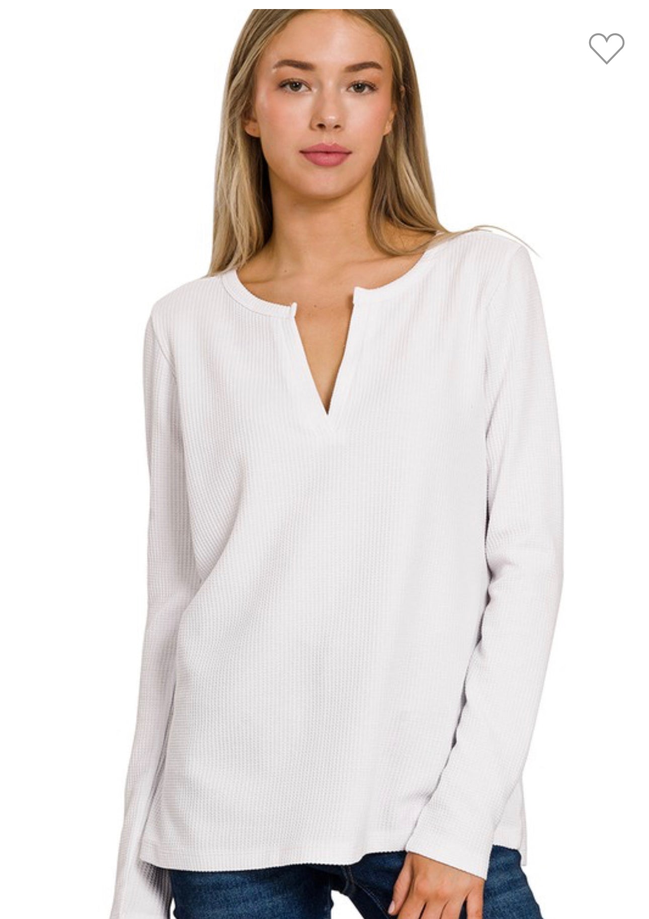 Simple Babe Waffle V-Neck Long Sleeve