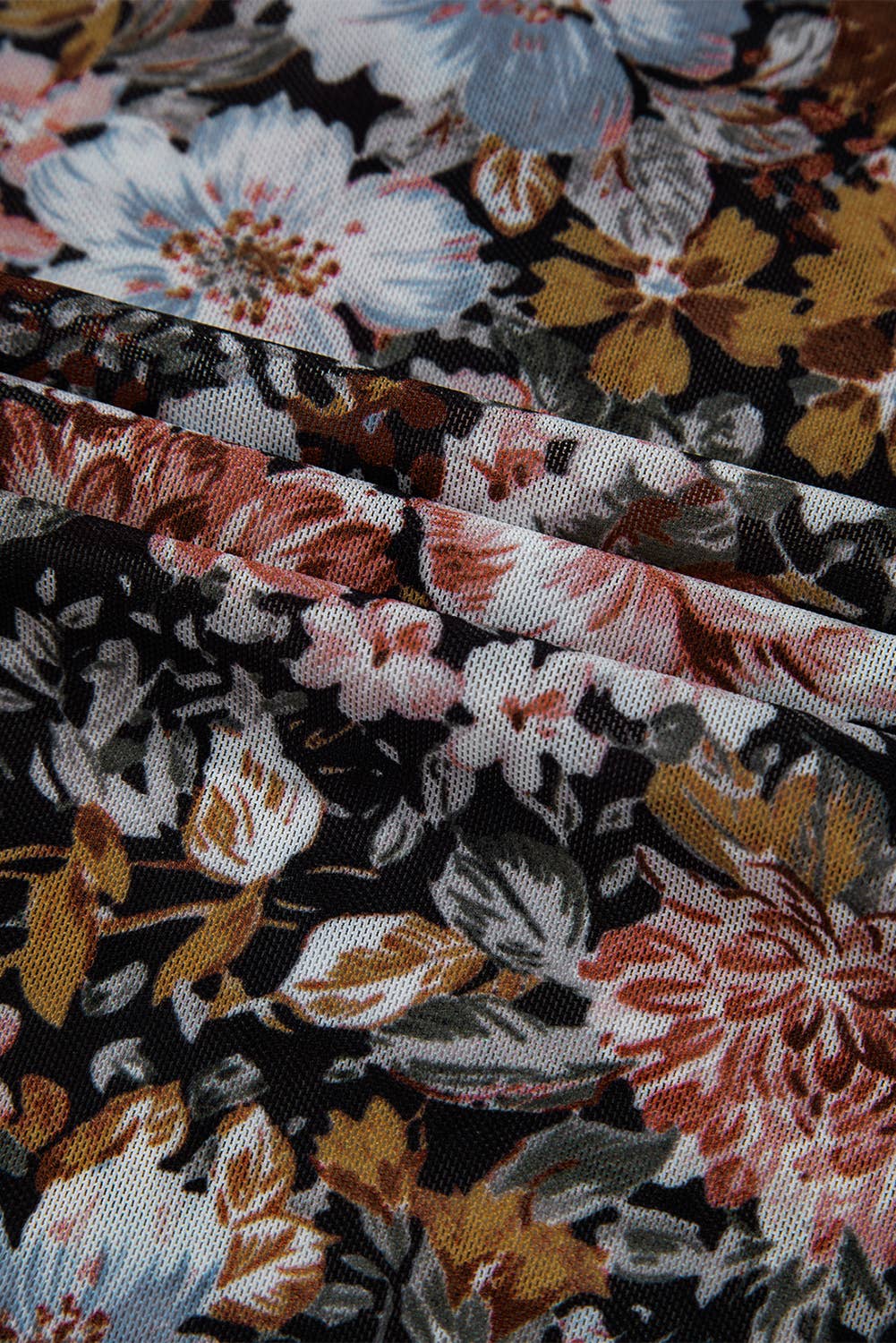 The Evelyn | Floral Print Mesh Mock Neck Slim Blouse