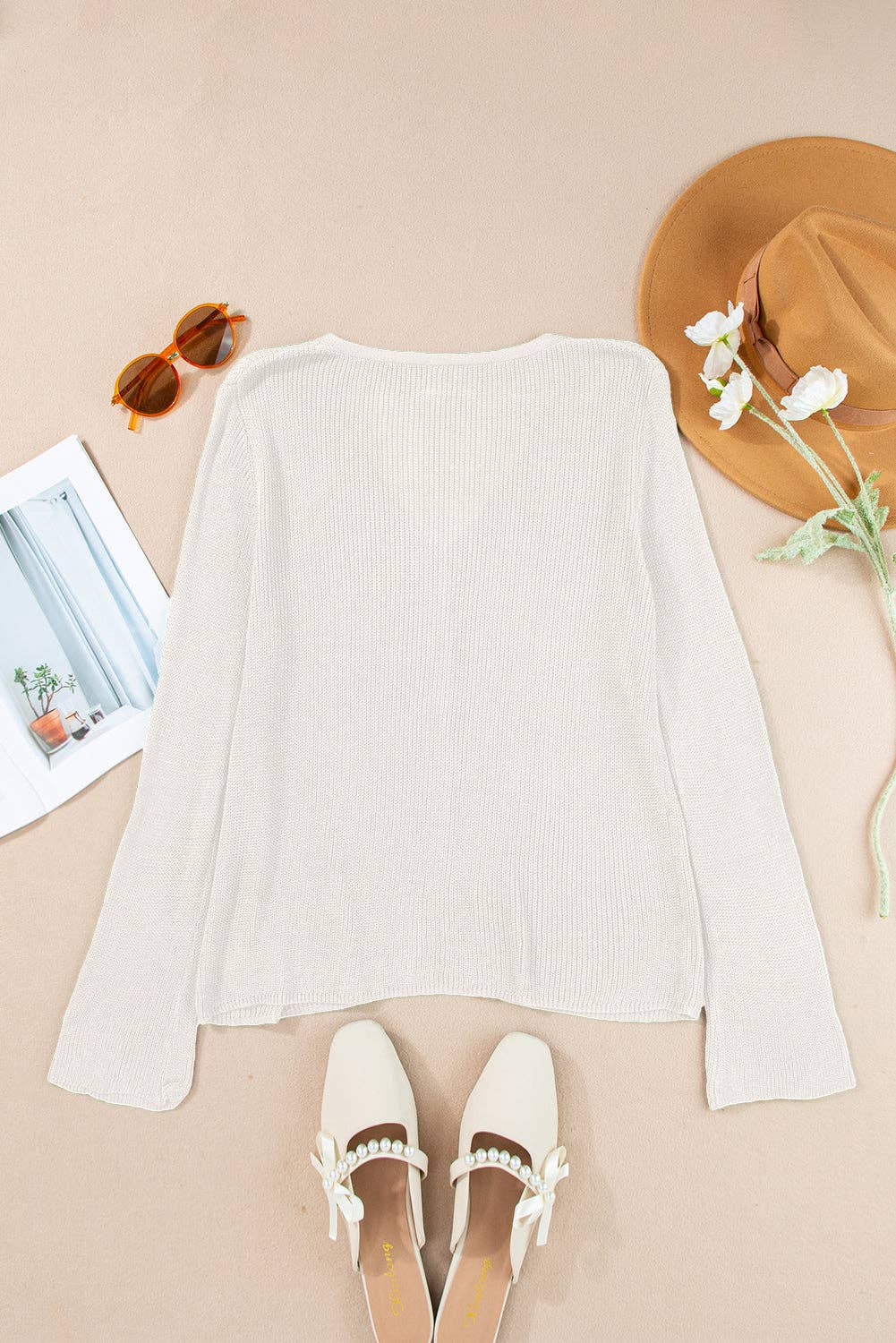 Solid Bell Sleeve Cardigan Sweater