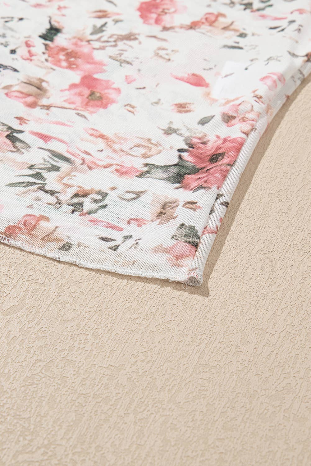 The Evelyn | Floral Print Mesh Mock Neck Slim Blouse