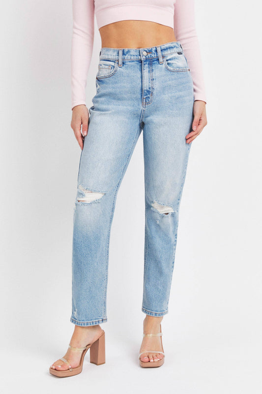 Sierra High Rise Mom Jean with Distressing