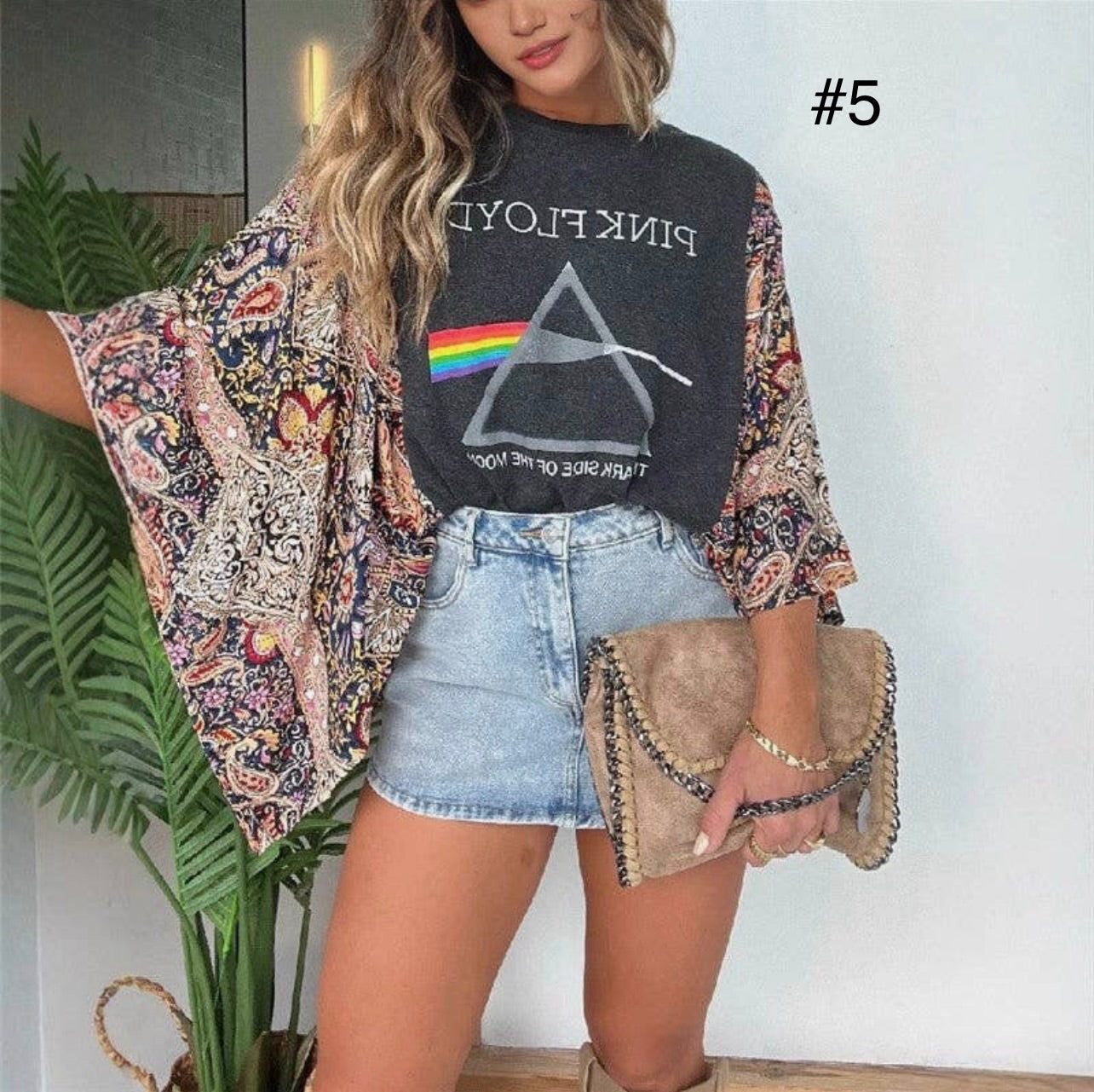 Printed Batwing Sleeve Loose Top