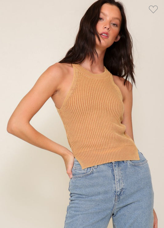 Mineral Wash High Neck Sweater Top