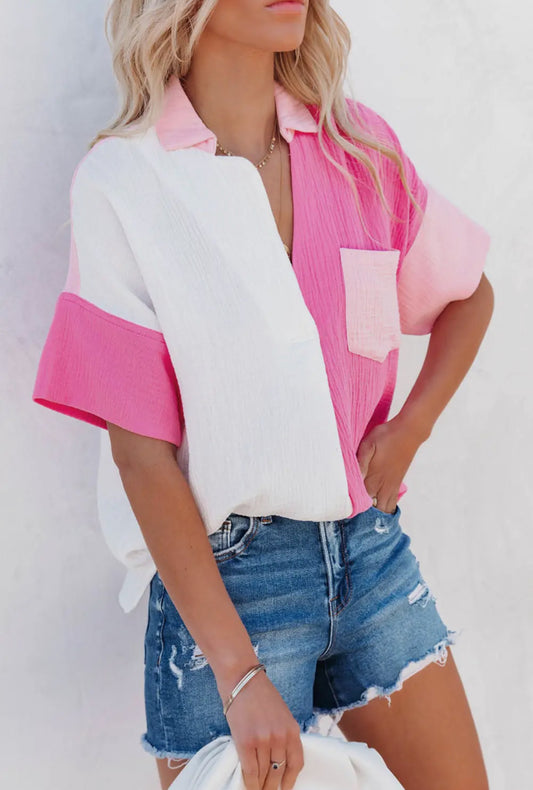 Rose Color Block Shirt