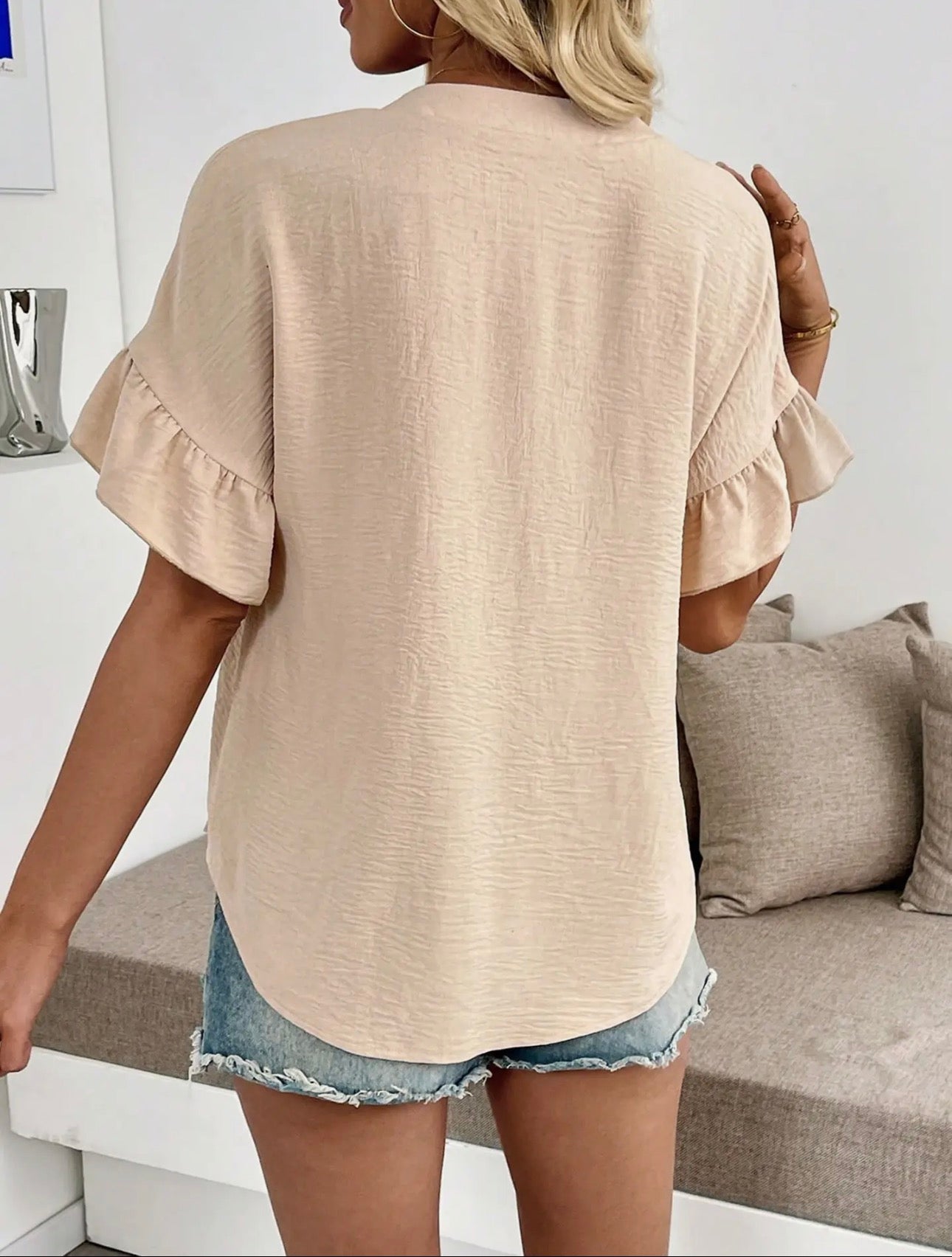 V-Neck Short Sleeved Pleated Top