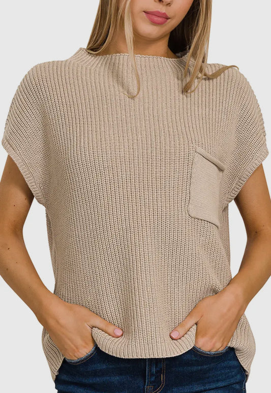 Mock Neck Short Sleeve Sweater