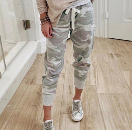 Camouflage Print High Waist Drawstring Harem Cropped Pants