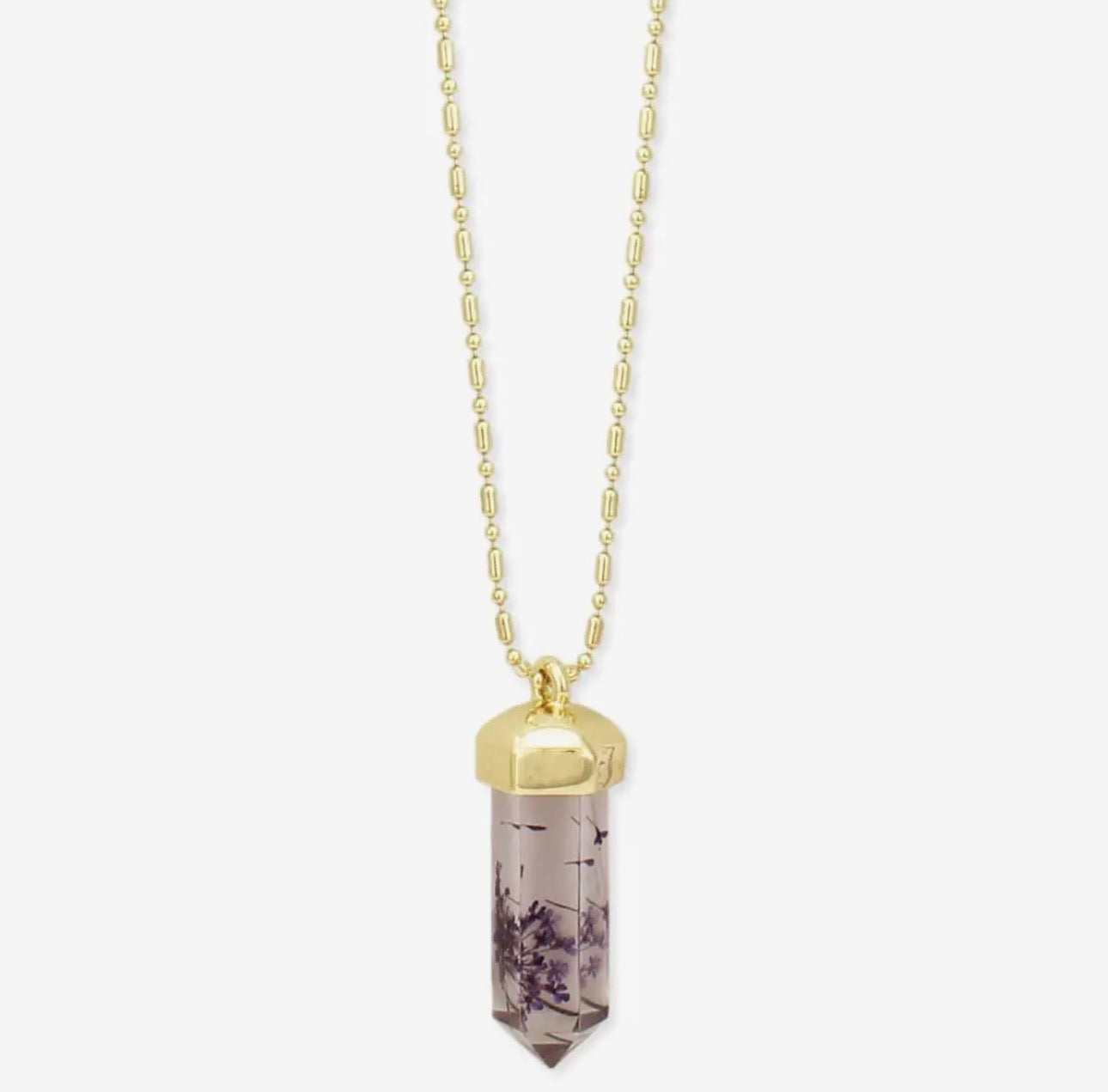 Cottage Floral Dried Lavender Crystal Necklace