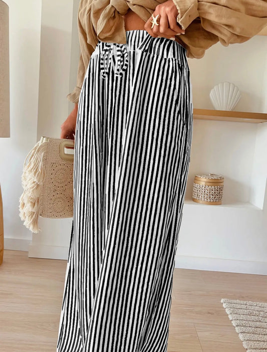 Striped Printed Wide Leg Pocket Pants