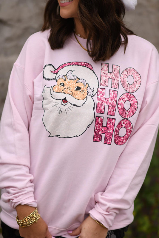 Faux Glitter Ho Ho Ho Sweatshirt