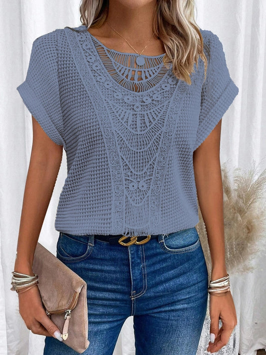 Lace Patchwork Short Sleeved Top