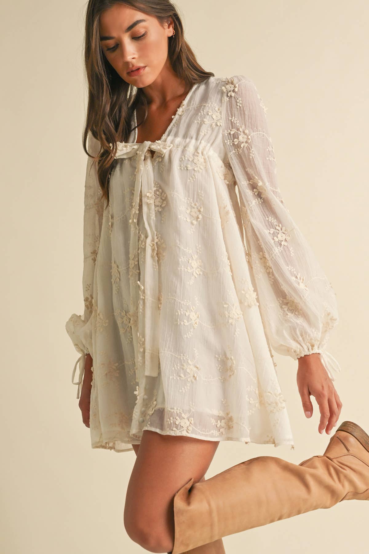Floral Mini Dress with Balloon Sleeves