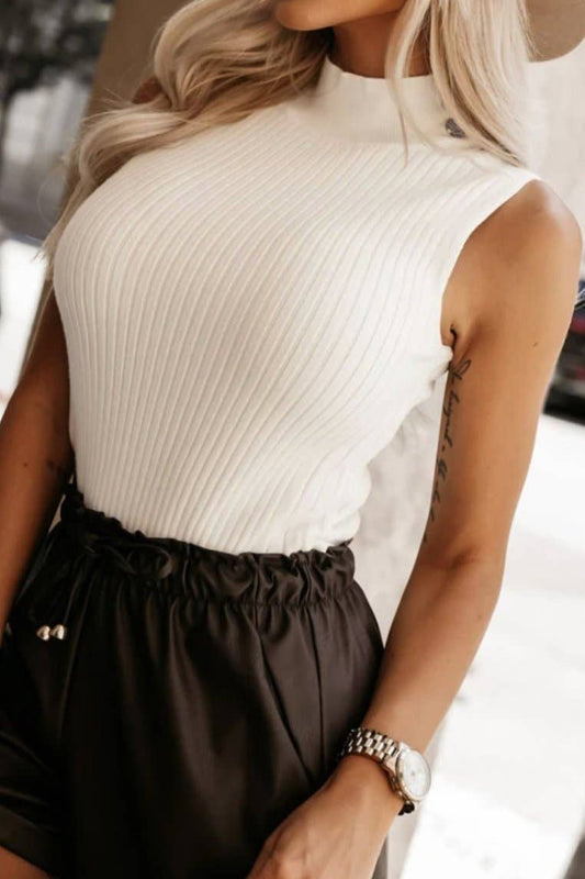 Ribbed Mock Neck Sleeveless Sweater Top