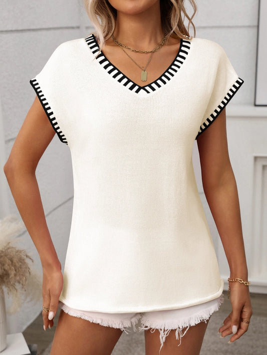 V-Neck Short Sleeves Sweater Vest
