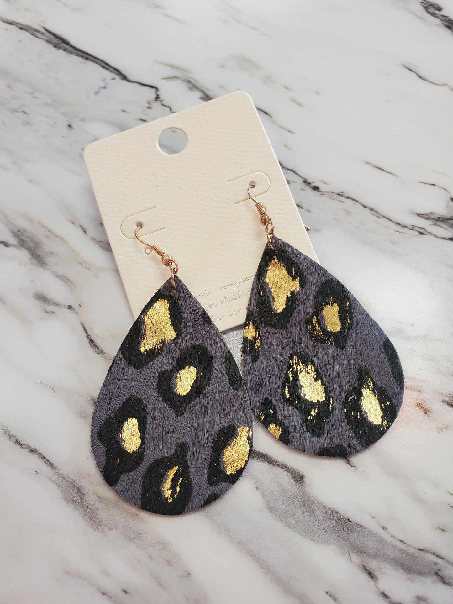 Textured Leather Animal Print Dangle Earrings