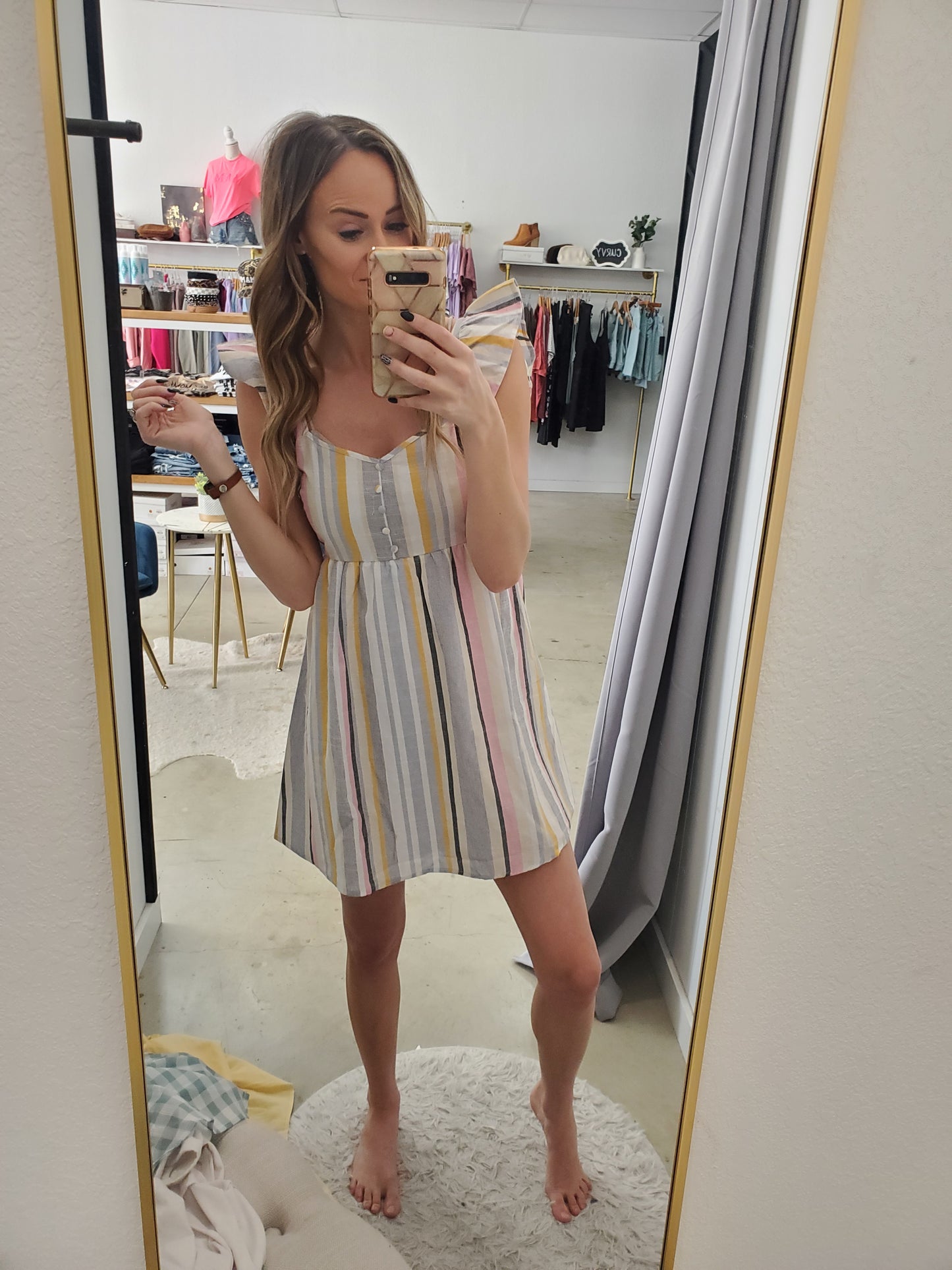 Gentle Morning Rainbow Striped Dress