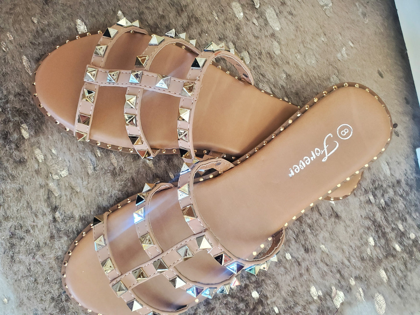 Moving On Taupe Studded Sandals