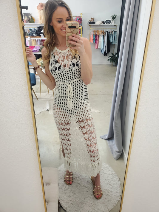 Breezing In Cutout Crochet Maxi Coverup