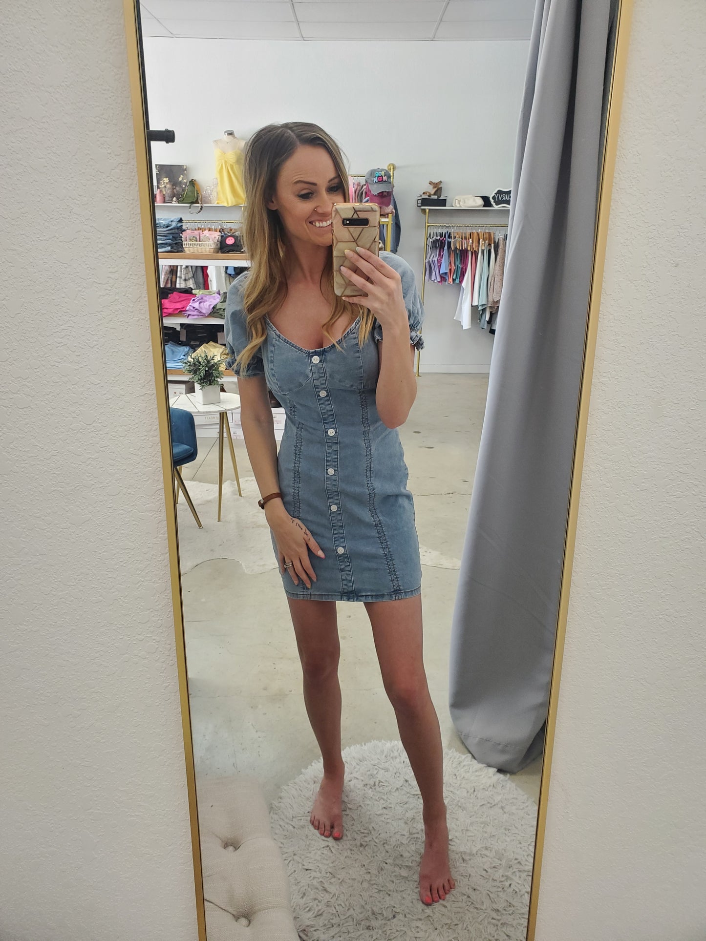 Button Denim Bodycon Mini Dress