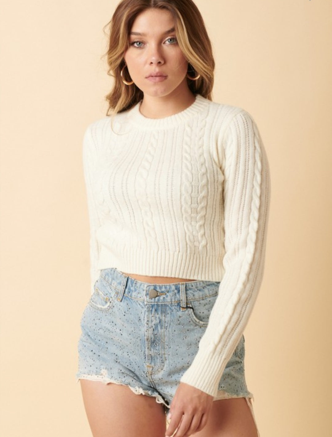 Lost Together Cable Knit Crop Sweater