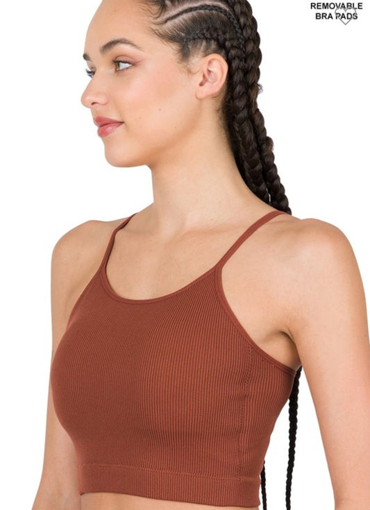 Ribbed Seamless Cropped Cami With Bra Pads