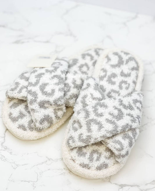 Leopard Criss Cross Fuzzy Slippers