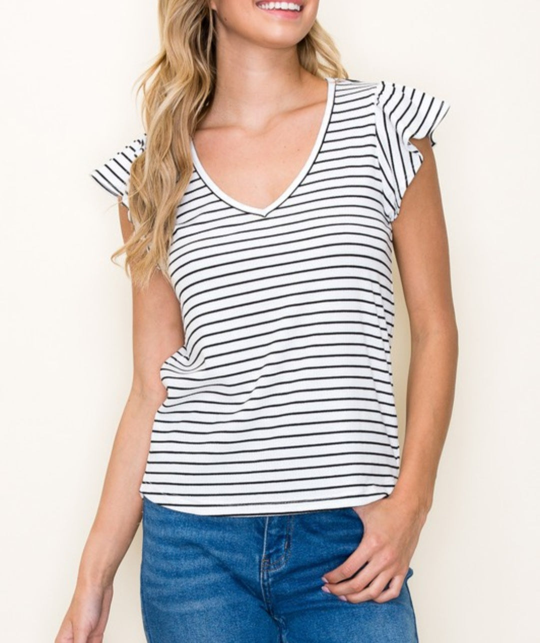 Basic Instinct Striped V-Neck Top