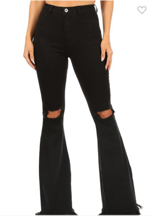 Farrah Flare Black Distressed Bottoms